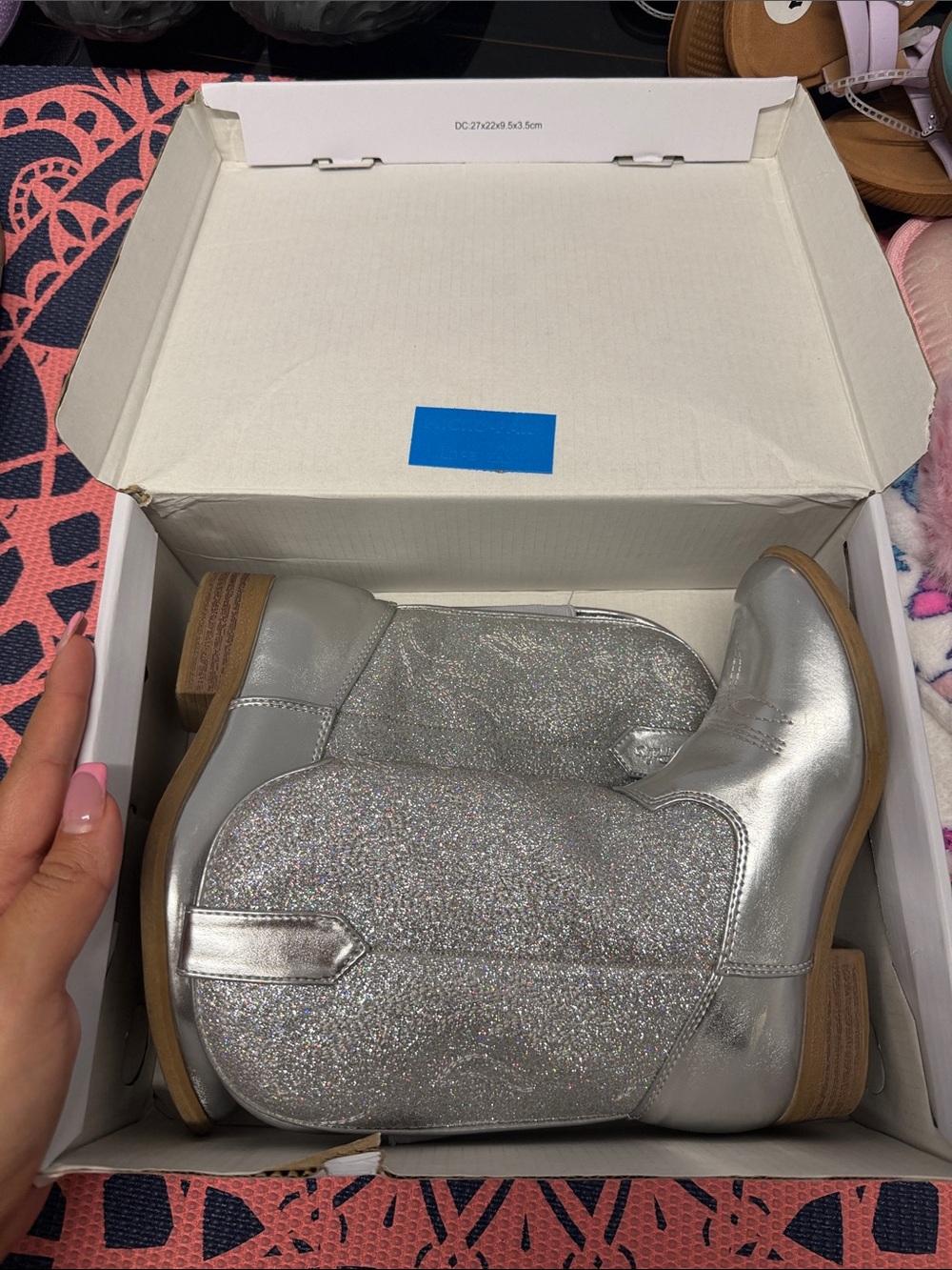 Girls Silver Glitter Western Boots - Kids Shoes